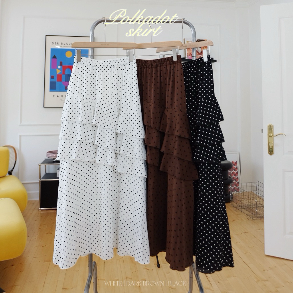 (B21) Heartmade - กระโปรงยาวลายจุดระบายชั้นซับในยาว➖Polkadot Skirt (สินค้าพร้อมส่ง)