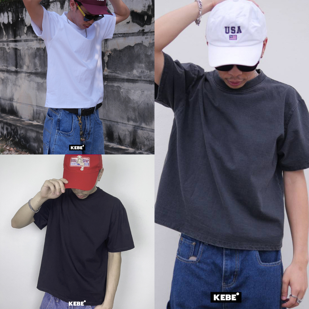 KEBE เสื้อยืด เซตรวม3ตัว ผ้าคอตตอน no.20 ทรง Boxy Tee คอฟิต สไตล์วัยรุ่นอเมริกา ใส่ได้ทั้งชายและหญิง