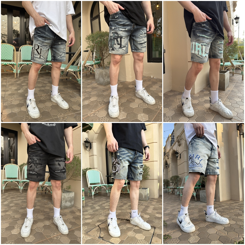 AMIRIรวมแบบขาสั้น กางเกงยีนส์ขาสั้น กางเกงยีนส์ผ้ายืด ทรงกระบอกเล็ก ไซซ์28-42