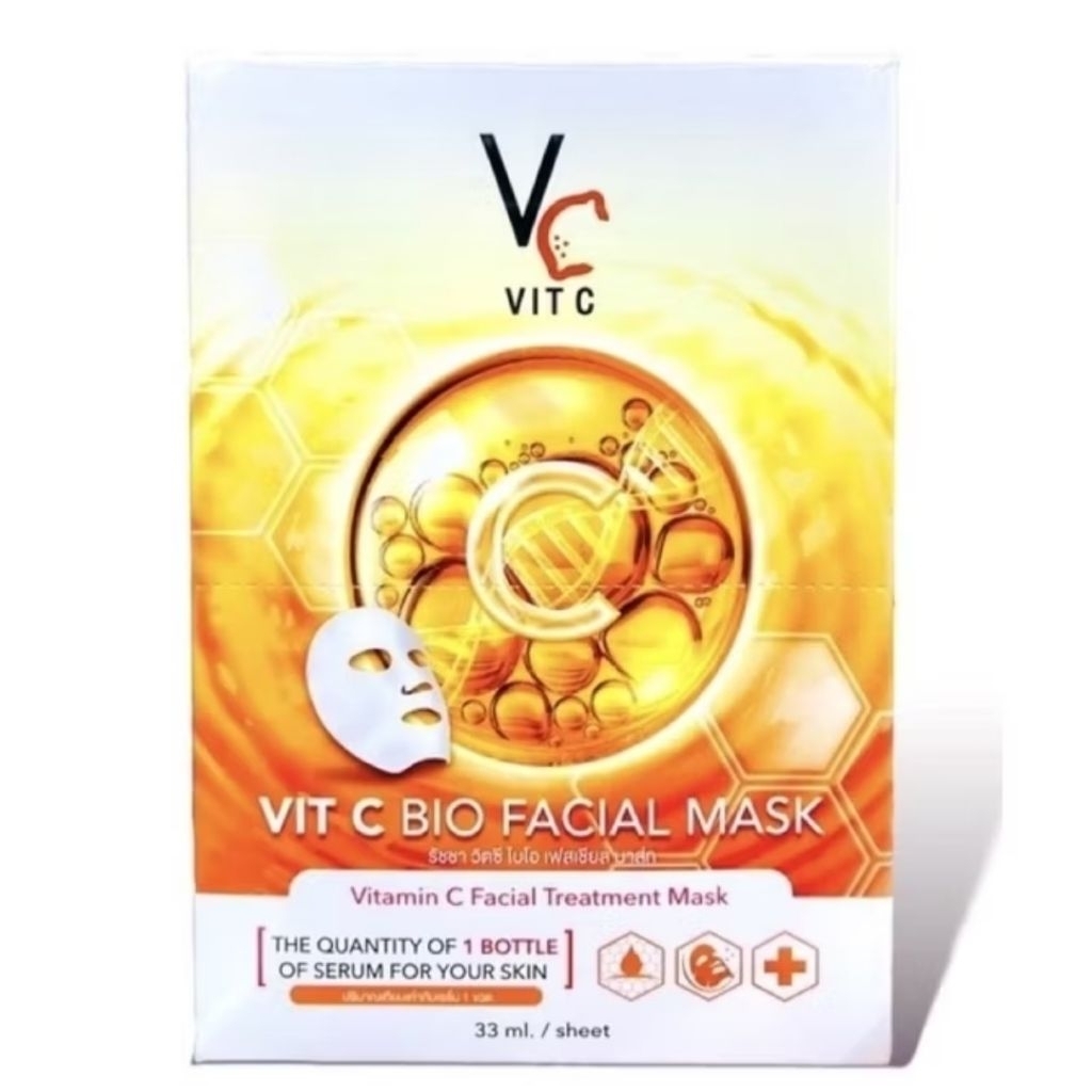 🍊 มาส์กหน้า Ratcha Vit c bio facial mask Mask / Vit C Glassy Facial Mask