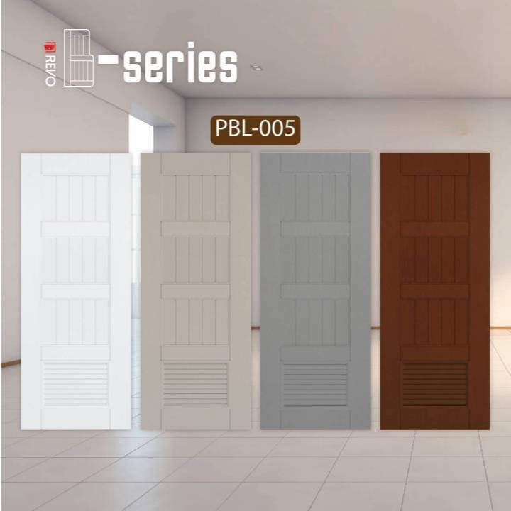 ประตู uPVC รุ่น PBL-005 ประตูบานเกล็ด ผิวเสี้ยนไม้ ประตูภายนอก ประตูภายใน Polywood ประตูห้องน้ำภายนอก โพลีวูด