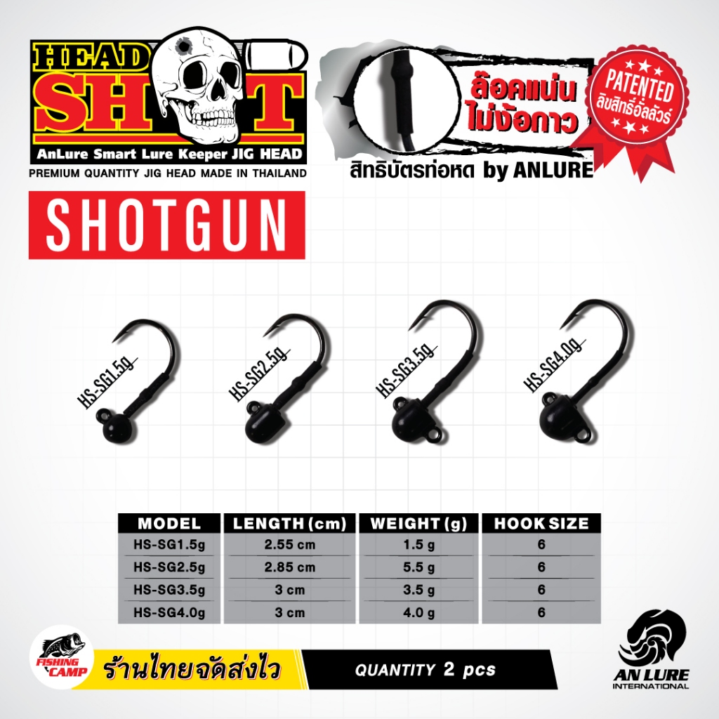 หัวจิ๊กShotGun ตัวเบ็ดพิเศษ ก้านสั้น หน้ากว้าง ยี่ห้อ AnLure