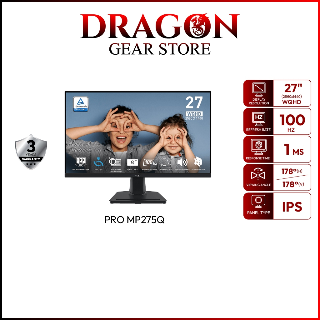 MSI MONITOR PRO MP275Q  | 27" |  WQHD | IPS | 100Hz | 1ms (จอคอมพิวเตอร์)