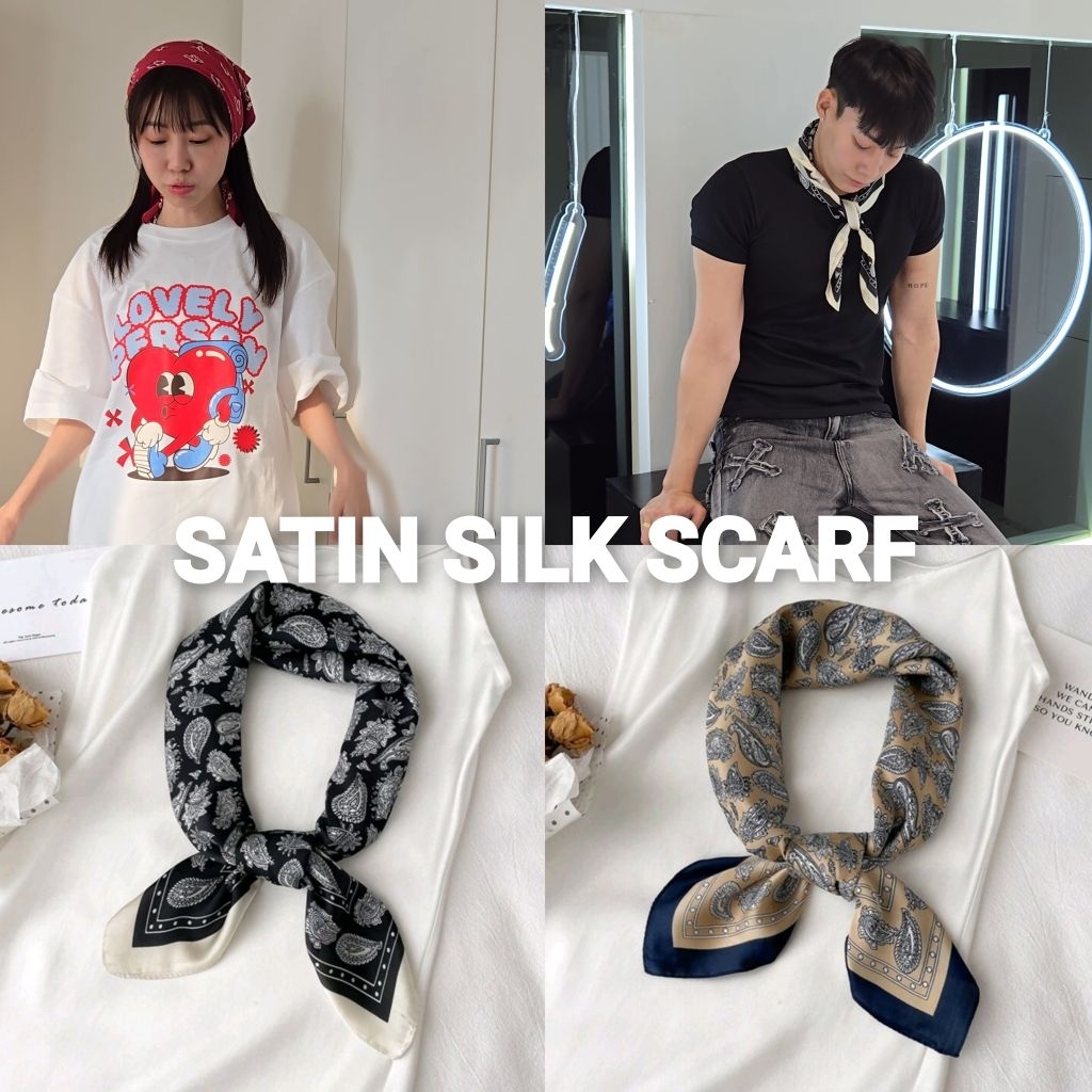 BACKTOBAZIX - Bandana Scarf ผ้าพันคอ&โพกหัว (ผ้า Satin Silk)