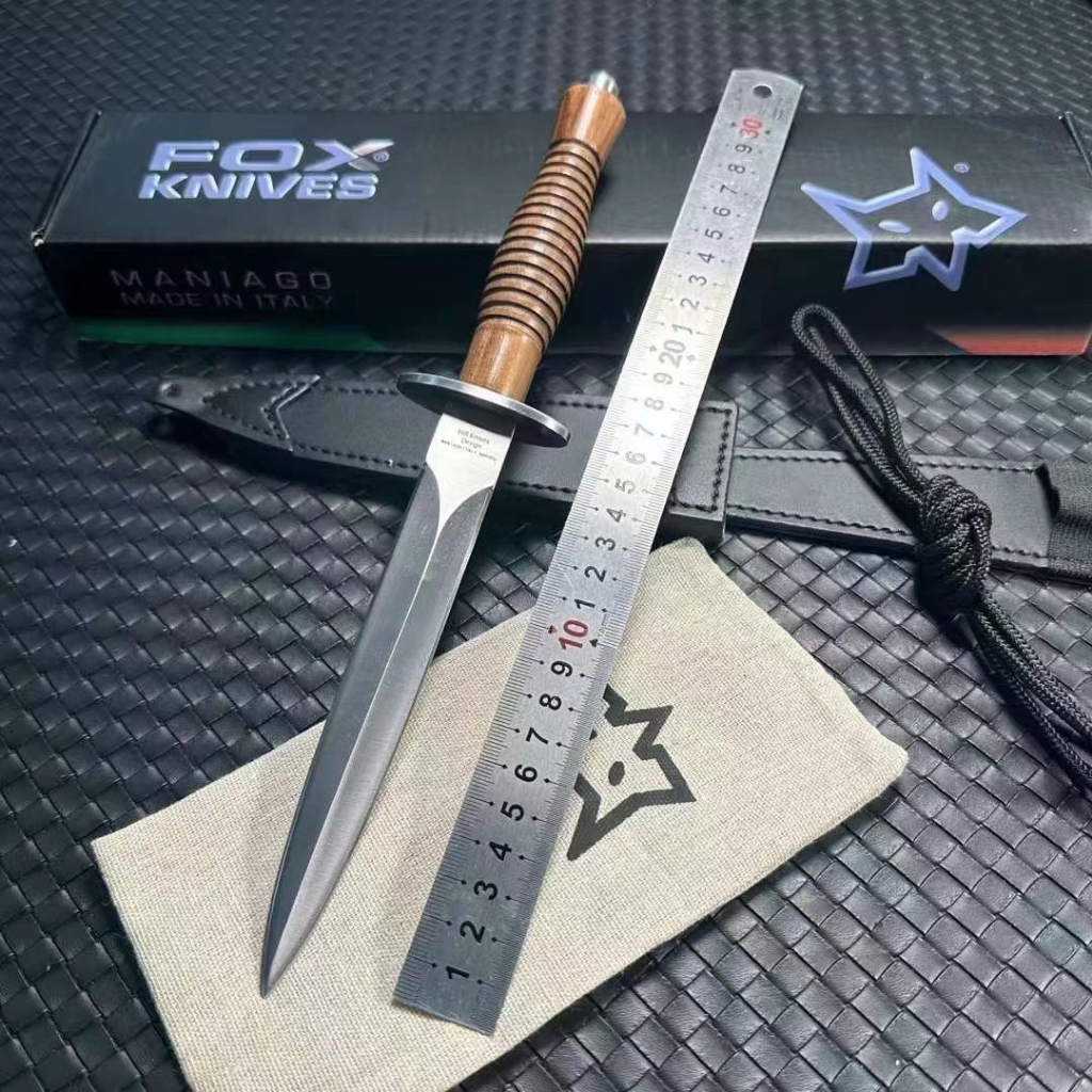 Fox อิตาลี FX-593 AF อิตาลี วัสดุตัดขอบ: N690Co ความแข็ง: 60 ± HRC จัดการวัสดุ: วอลนัท + กล่องของขวัญ