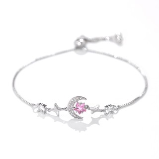 สร้อยข้อมือผู้หญิง ดาวและพระจันทร์ แพลทเทียมเงิน ปรับขนาดได้…