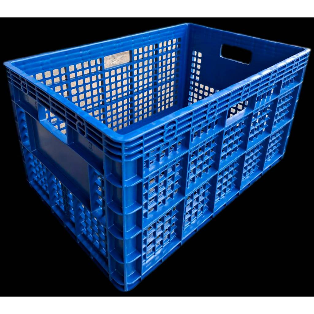 ตะกร้าพลาสติกสีน้ำเงินตะกร้าอเนกป- plastic basket 25 kg-ตะกร้าผลไม้บรรจุ25กิโลกรัม-ลังโปร่งสีน้ำเงิน2540-มีคูปองส่วนลด