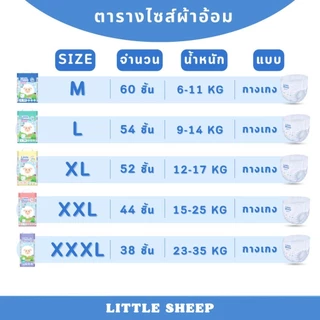 ( 1 แพ็ค ) แพมเพิสเด็ก Little Sheep ลิตเติ้ล ชีพ รุ่น Ultra Thin ผ้าอ้อมแบบกางเกง Size M-XXXL