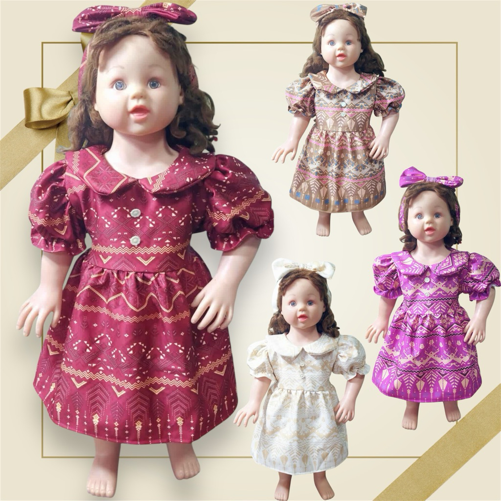 🧸มินิเดรสผ้าบาร์บี้ ลายไทย แขนตุ๊กตา (รหัส T055)  ชุดไทยเด็ก Size : XS - XL👒