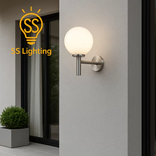 SS Lighting โคมไฟติดผนัง ขาอลูมิเนียมขัดเส้น แก้วตัดปากสีนม ขั้ว E27 ขนาด 8" 10" (ไม่รวมหลอด)