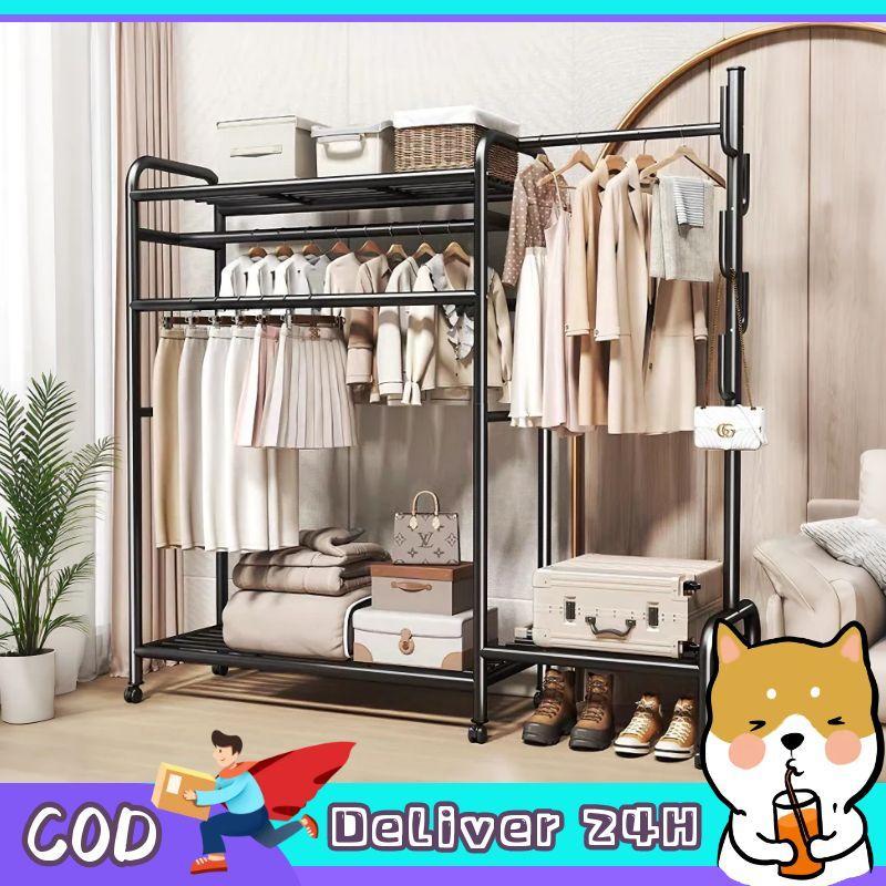 🐶ราวแขวนเสื้อผ้า ราวแขวนอเนกประสงค์ พร้อมล้อเคลื่อนย้ายได้ พร้อมราวเดี่ยว3ราว และชั้นวางของเพิ่มเติม เพิ่มพื้นที่ใช้สอย