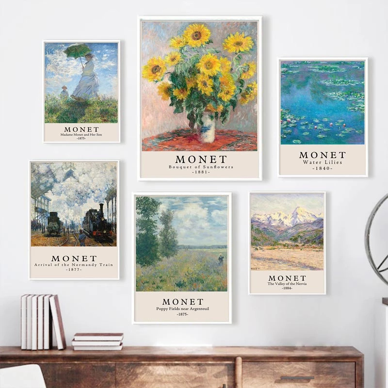(พร้อมส่งจากไทย ภาพรวมกรอบ) ภาพพิมพ์ลาย ศิลปะ สีน้ำมัน Abstract Claude Monet สําหรับตกแต่งบ้าน