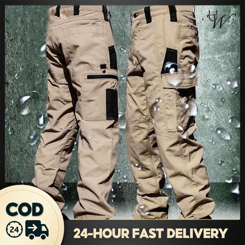 UniWear | กางเกงยุทธวิธีผู้ชายหลายกระเป๋า กองทัพทหารกางเกงคาร์โก้กันน้ำสำหรับผู้ชาย สีดำ