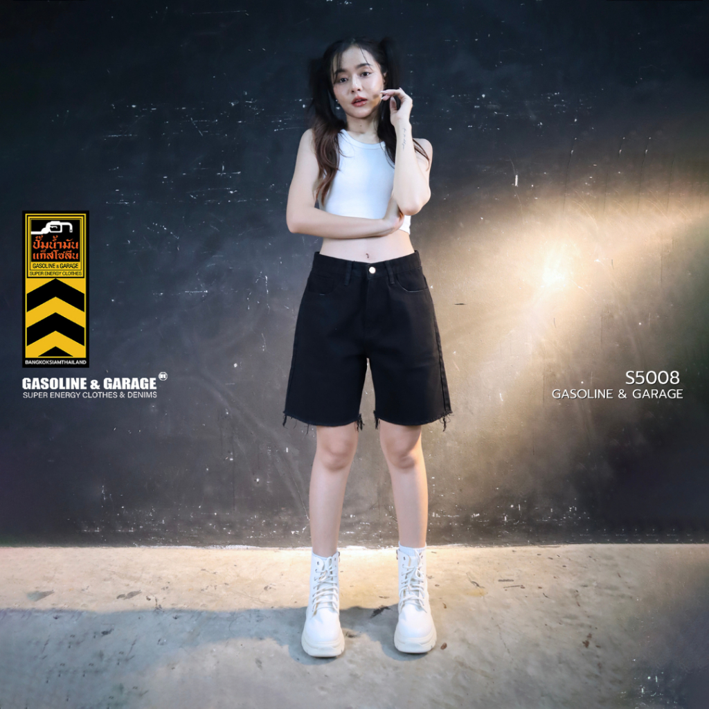 S5 008 กางเกงยีนส์ ขาสั้นผู้หญิงเอวสูง4ส่วน​ Lady Denim Shorts​ (Gasoline & Garage) ปั๊มน้ำมันแก๊สโซลีน (S5)