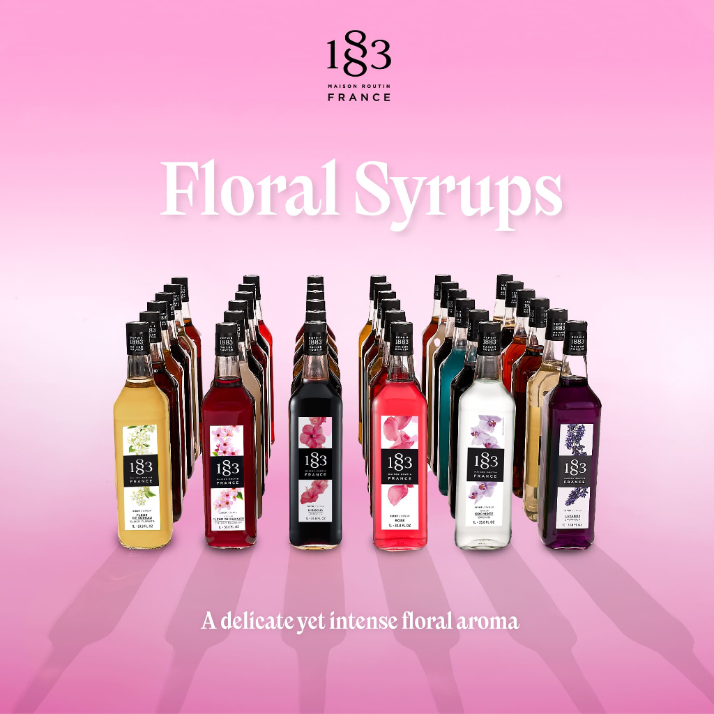 1883 ไซรัปน้ำเชื่อมกลิ่นดอกไม้ 7 รสชาติที่แตกต่าง หอม ละมุน 1000 มล.(1883 FLOWERY SYRUPS 1000