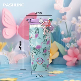 PASHLINC แก้วเก็บอุณหภูมิสแตนเลส 304 พร้อมของแถมห้อย ความจุสูง ถ้วยร้อนและเย็น แก้วเก็บอุณหภูมิ