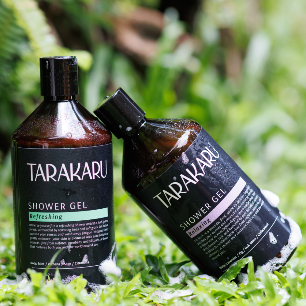 TARAKARU Shower Gel 500 ml สูตรอ่อนโยนต่อผิว เป็นมิตรต่อน้ำ ไม่มีซัลเฟต พาราเบน และซิลิโคน
