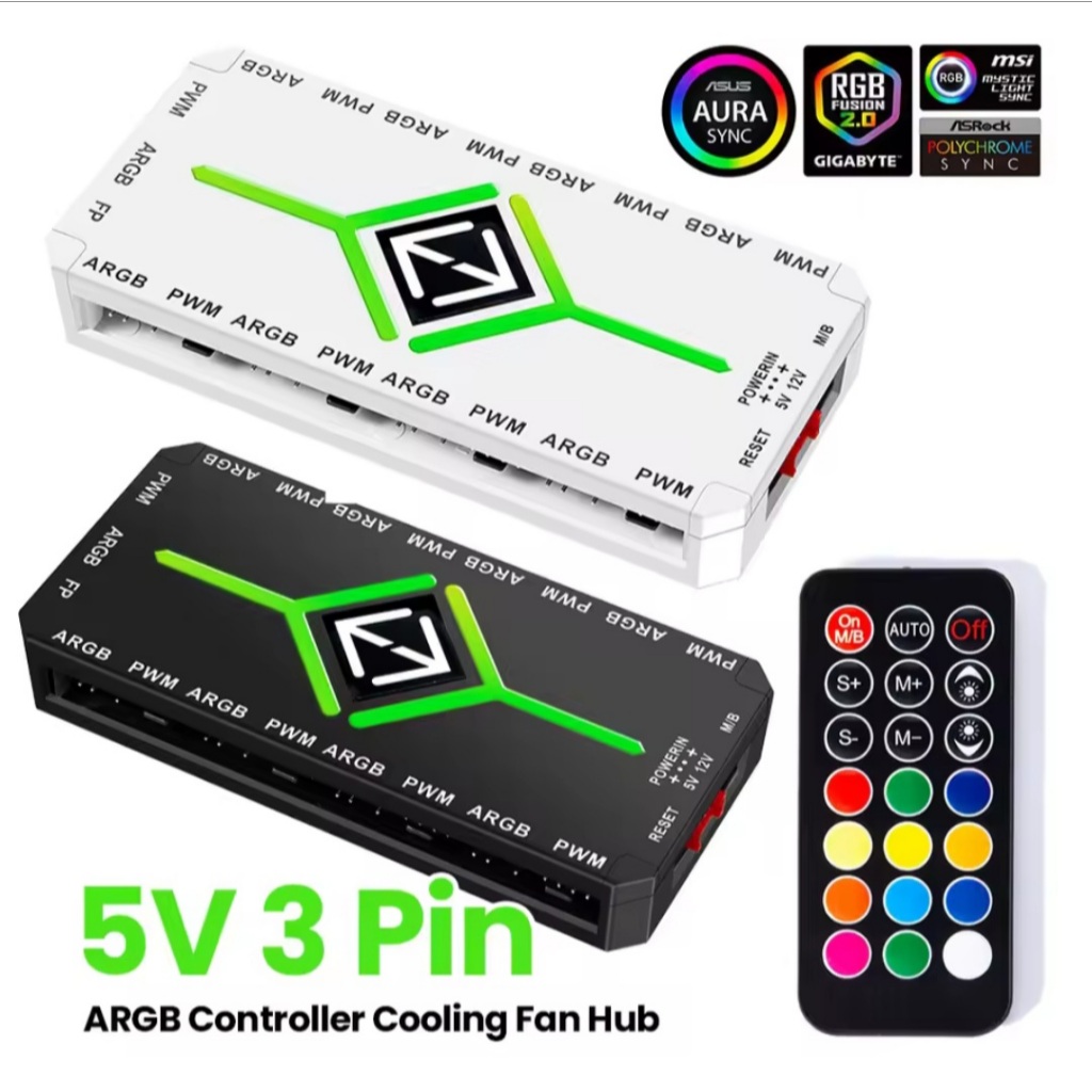 กล่องควบคุมไฟ  PWM Fan Hub Controller 5V ARGB Mainboard SYNC Light Remote Control