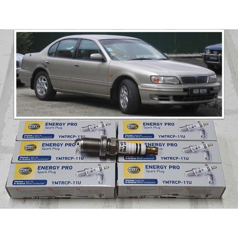 หัวเทียน Nissan Cefiro A32 ( 1996 - 2002 ) ชุด 6 หัว ชนิดยิธเทรียม  Yttrium Type Spark Plug Hella YM7RCP-11U