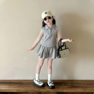 Beryl kids🌸ชุดสูทเด็กผู้หญิง🎀ชุดเซ็ตลูกสาวแฟชั่น เสื้อโปโลแขนกุด+กางเกงขาสั้น ชุดลําลองสองชิ้น สไตล์เกาหลี ฤดูร้อน