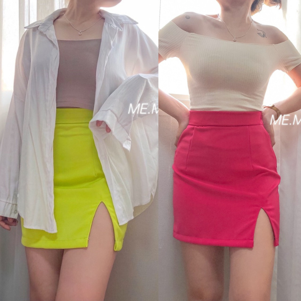 Hanako 2 กระโปรงทรงเอสั้น ผ่าหน้า มีทุกไซส์ ครบSize XS-5XL