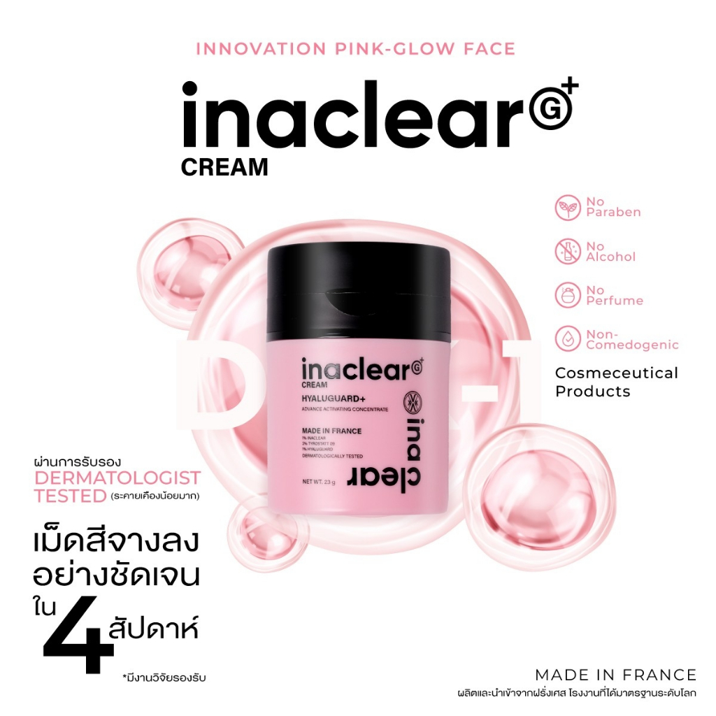 KVKXTHAILAND INACLEAR G+ Serum In Cream 23g  อินนาเคลียร์ครีม ครีมหน้าใสเติมออกซิเจนให้ผิวอมชมพู ลดฝ