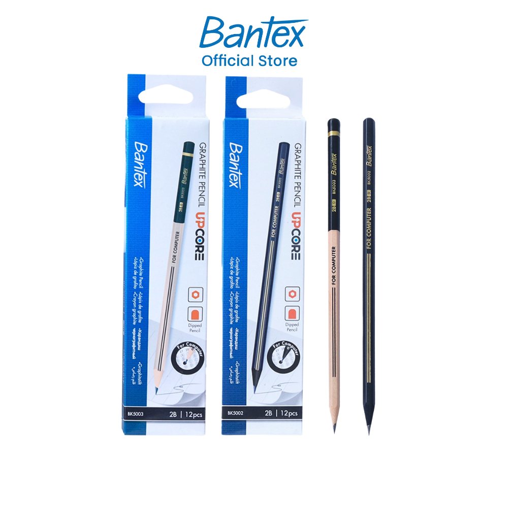 [แถมฟรียางลบ] Bantex ดินสอ 2B แพ็ค 12 ด้าม ดินสอไม้ ไส้ดำ ดินสอกราไฟต์ Pencils
