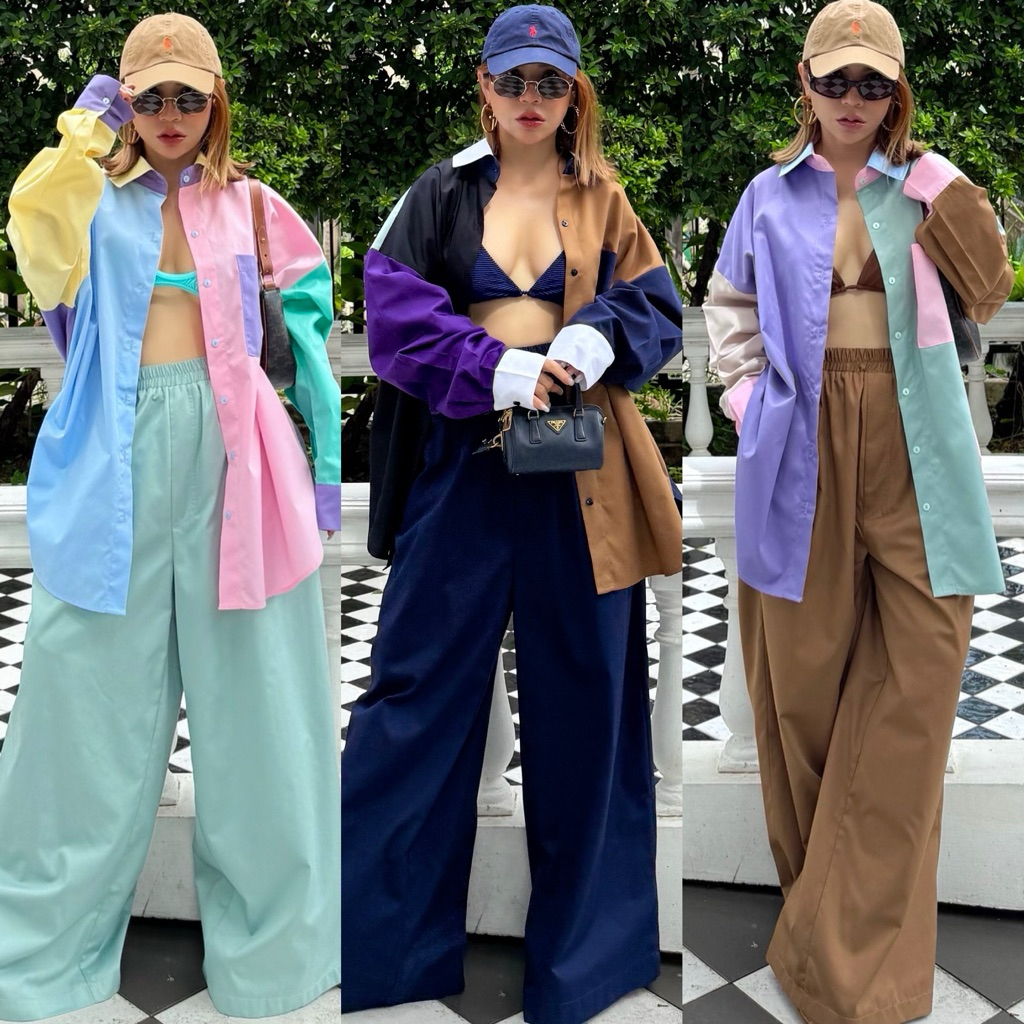 Bright by Aruna:เชิ้ตโอเวอร์ไซร์cottonมัลติคัลเลอร์