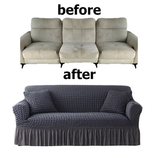 Sofa Cover ผ้าคลุมโซฟา1/2/3/4 ที่นั่ง ตัวป้องกันโซฟา Seersucker Sofa Cover ปลอกหุ้มโซฟาสไตล์กระโปรง