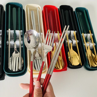 [พร้อมส่งจากไทย] ชูดช้อนส้อม พร้อมกล่อง มี14สี ช้อนส้อม สแตนเลส ชุด ช้อนส้อมตะเกียบ ชุดช้อนส้อมพกพา ช้อนเกาหลี