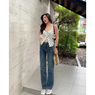 (พร้อมส่ง) เสื้อแขนกุดลายจุดรุ่น 5974 TAG WG.WE 🇰🇷