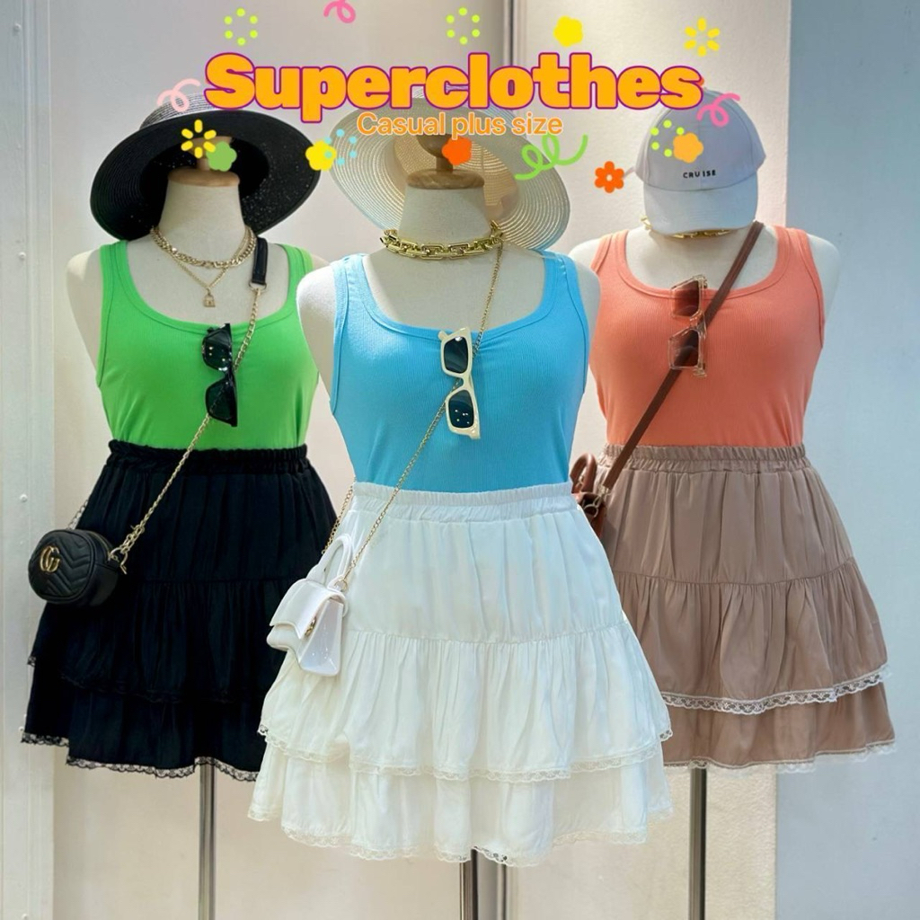 Barbie Skirt กระโปรงระบาย2ชั้น เนื้อผ้าไหมเกาหลี น่ารักมากๆ สไตล์สาวเวียดนาม เสื้อผ้าสาวอวบอ้วน พลัสไซส์ ไซส์ใหญ่