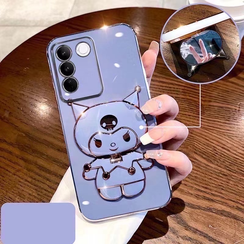 เคส กระจก คุโรมิ ตั้งได้ สำหรับ VIVO V70 V60 V50 V40 V40PRO V40LITE V30E V29 เคส คุโรมิ ขาตั้ง กระจก น่ารัก