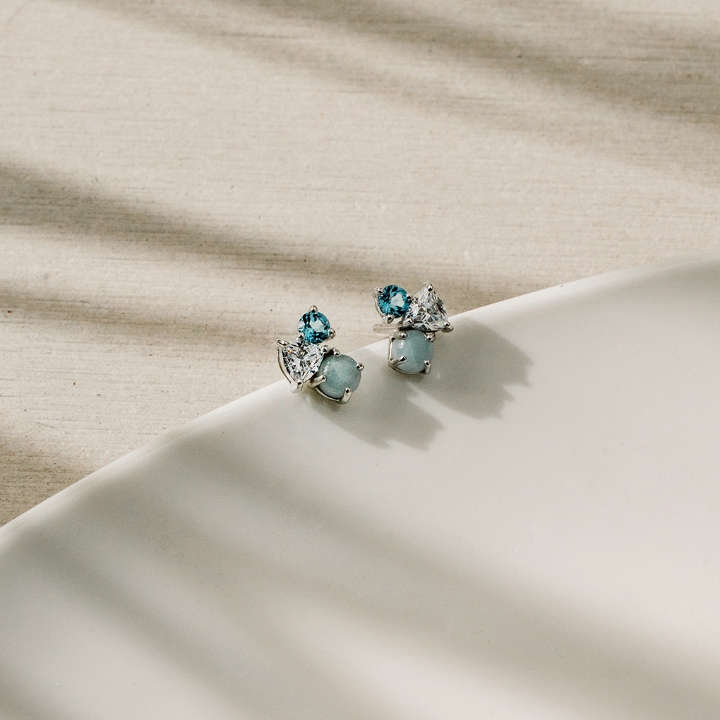 Ar-Kang Collection AKE3098/3099/3100/3101/3102 ต่างหูเงินแท้ พลอยแท้ บลูโพพาส โอปอล โมรา หยก อเมทิสต