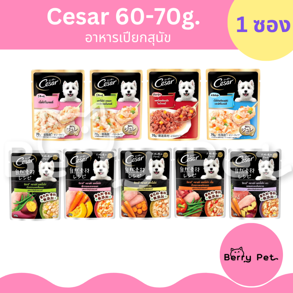 [1ซอง] Cesar อาหารเปียกสุนัข ซีซาร์ แบบซอง 60-70g