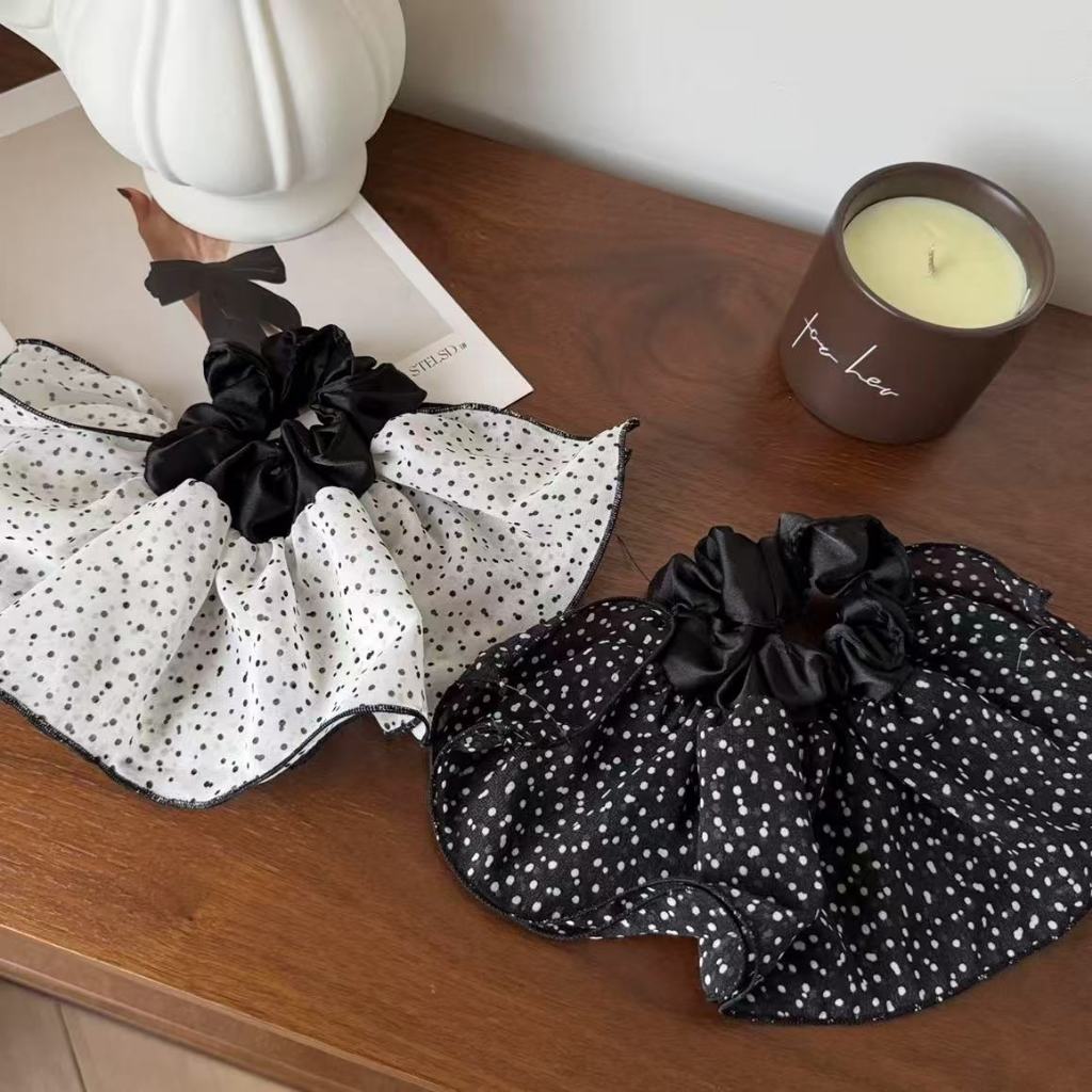 ยางรัดผม polka dot ผ้าชีฟอง ยางมัดผม แฟชั่น - รูปที่ 2