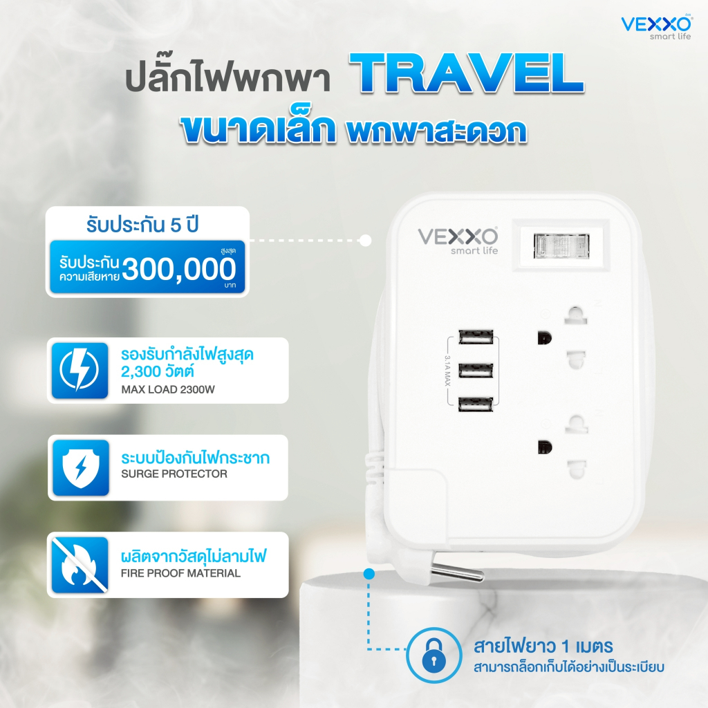 ปลั๊กไฟ NOVA Travel Series สีขาว ปลั๊กไฟมาตรฐาน มอก. ปลั๊กไฟกันไฟกระชาก วัสดุไม่ลามไฟ