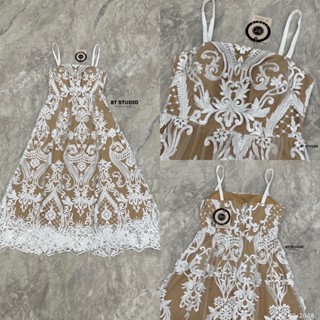 BT 06-2848 เดรสสายเดี่ยว งานผ้าปากลายทั้งตัวงานปักลงบนผ้าตาข…