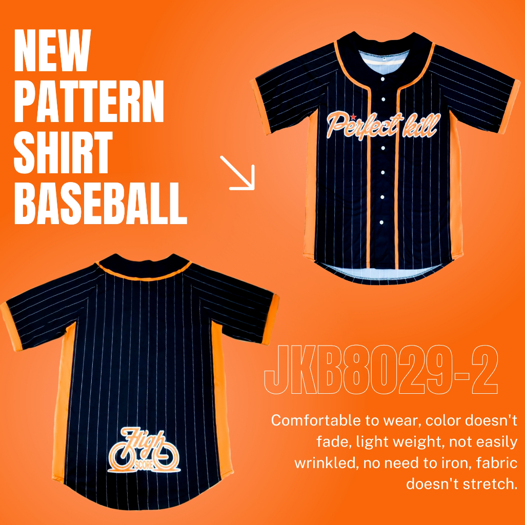 เสื้อเบสบอล JKB 8029-2 แห้งเร็ว ระบายอากาศได้สบาย กระดุมจริง เลขด้านหลังเป็นแบบสุ่ม