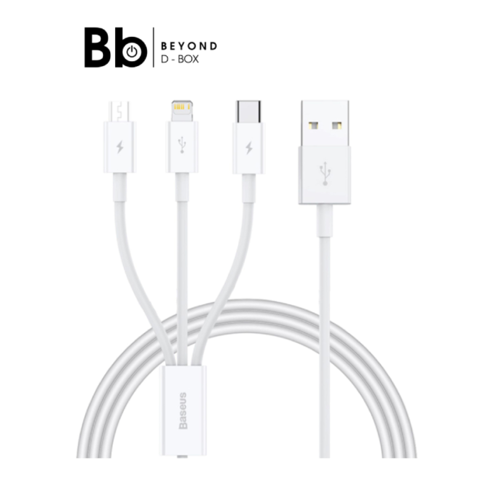 สายชาร์จ Baseus 3-in-1 Multifunctional Cable 3.1A Fast Charge & Data 1 เมตร สีขาว รุ่นP10320105221-0