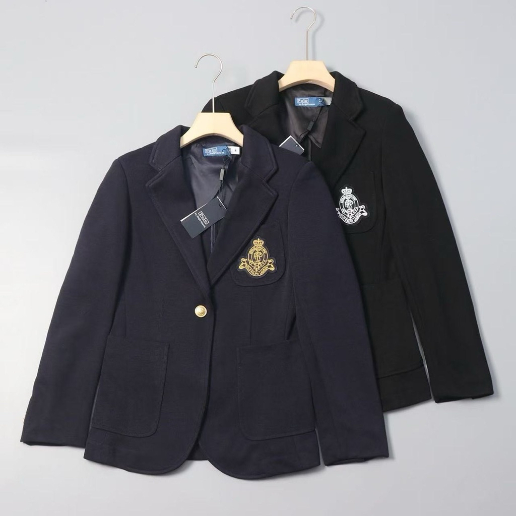 เสื้อสูท ผู้หญิง Old Money Logo-Crest Knit Blazer แบบปัก