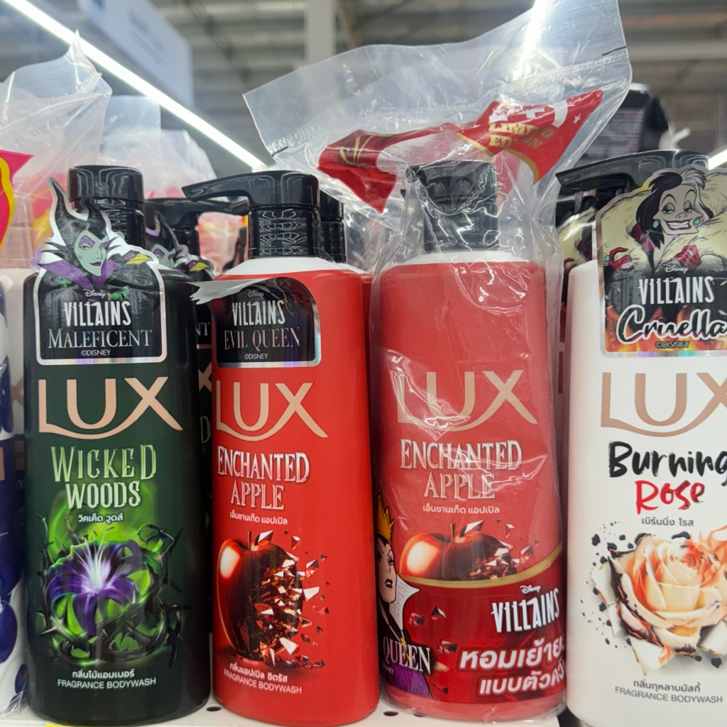(พร้อมส่ง) lux disney villains enchanted apple / wicked woods / burning rose ลักส์ ครีมอาบน้ำ ขวดปั้