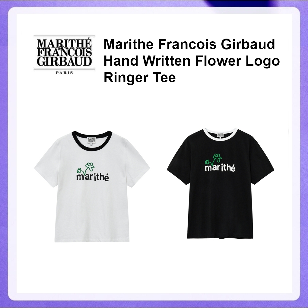 Marithe Francois Girbaud Hand Written / Handwritten Flower Logo Ringer Tee (Black, White)