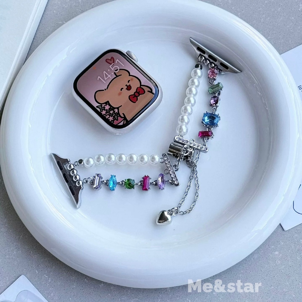 สายไข่มุกเพชร รูดปรับได้ สายนาฬิกา smart watch/Watch ultra11 10 8 9 7 6 5 4 3 2 1 Size 40/41/42/S10/44/45/46/49mm - รูปที่ 6