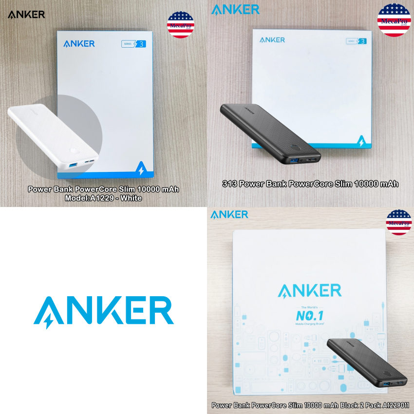 Anker® 313 Power Bank PowerCore Slim 10000 mAh Model:A1229 แองเคอร์ เพาเวอร์แบงค์ แบตเตอรี่สำรอง ขนา
