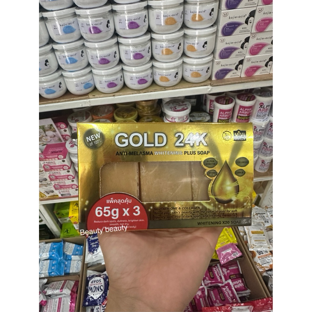 Vivi Gold 24K Anti Melasma Whitening Plus Soap 65g.3ก้อน