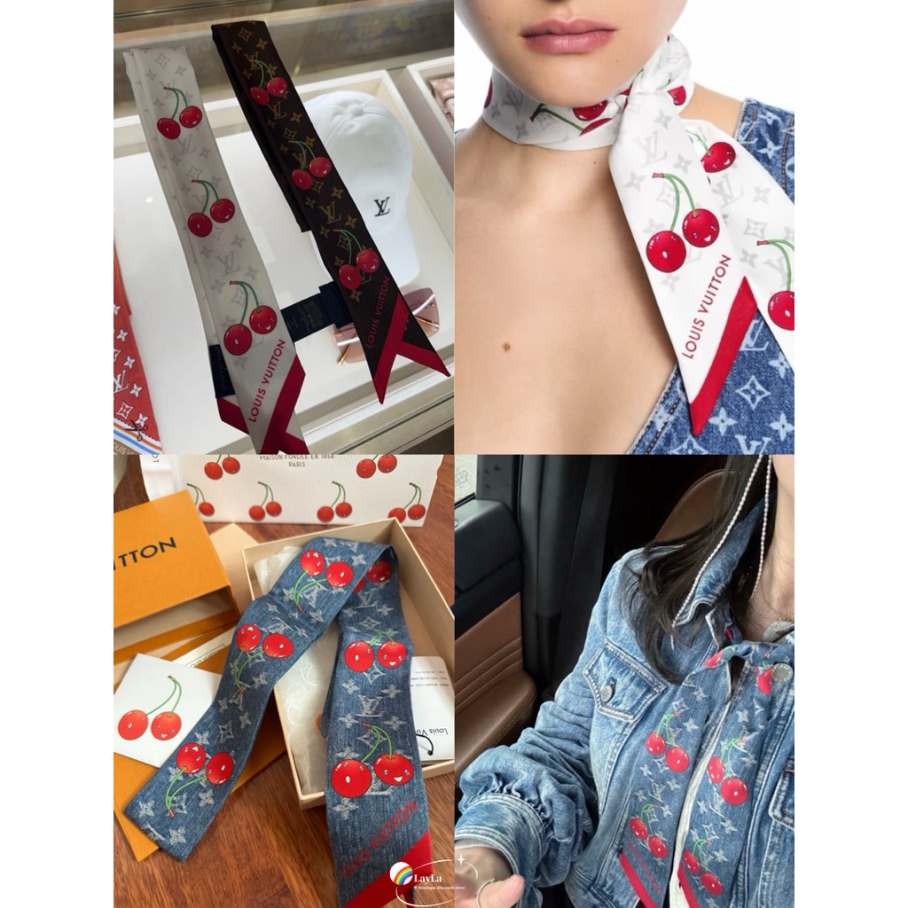 🌈 ของแท้  𝕃𝕠𝕦𝕚𝕤 𝕧𝕦𝕚𝕥𝕥𝕠𝕟 LV Murakami Cherry ผ้าพันคอหลายสี