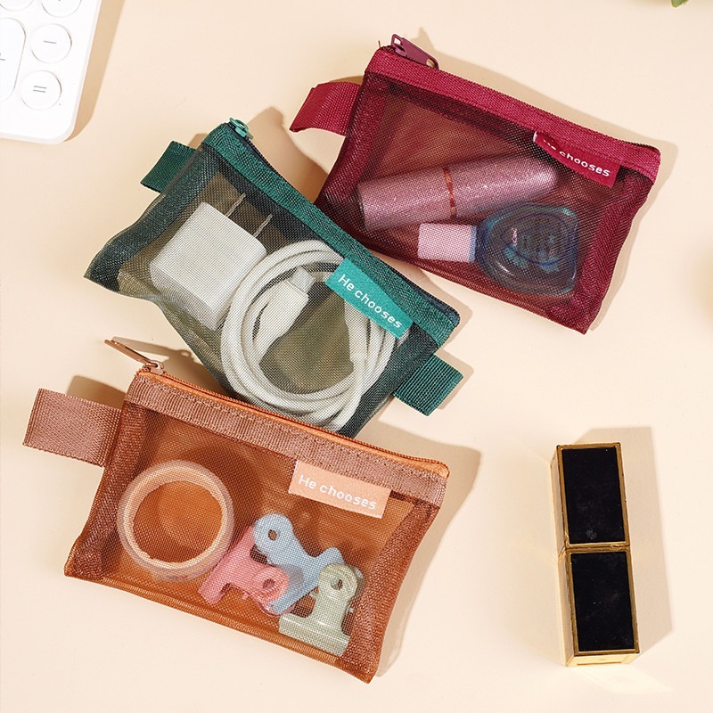 ถุงผ้าตาข่ายสำหรับ กระเป๋าใส่เหรียญนักเรียน กระเป๋าใส่เหรียญพกพา กระเป๋าเก็บหูฟัง กระเป๋าใส่เครื่องสําอาง - รูปที่ 2