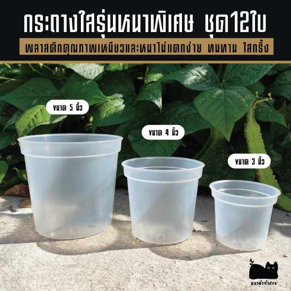 (ชุด25และ50ใบ)กระถางใส 3 นิ้ว 4 นิ้ว 5นิ้ว กระถางขายส่ง แบบเหนียวและหนามาก ส่องรากง่าย กระถางต้นไม้ใส