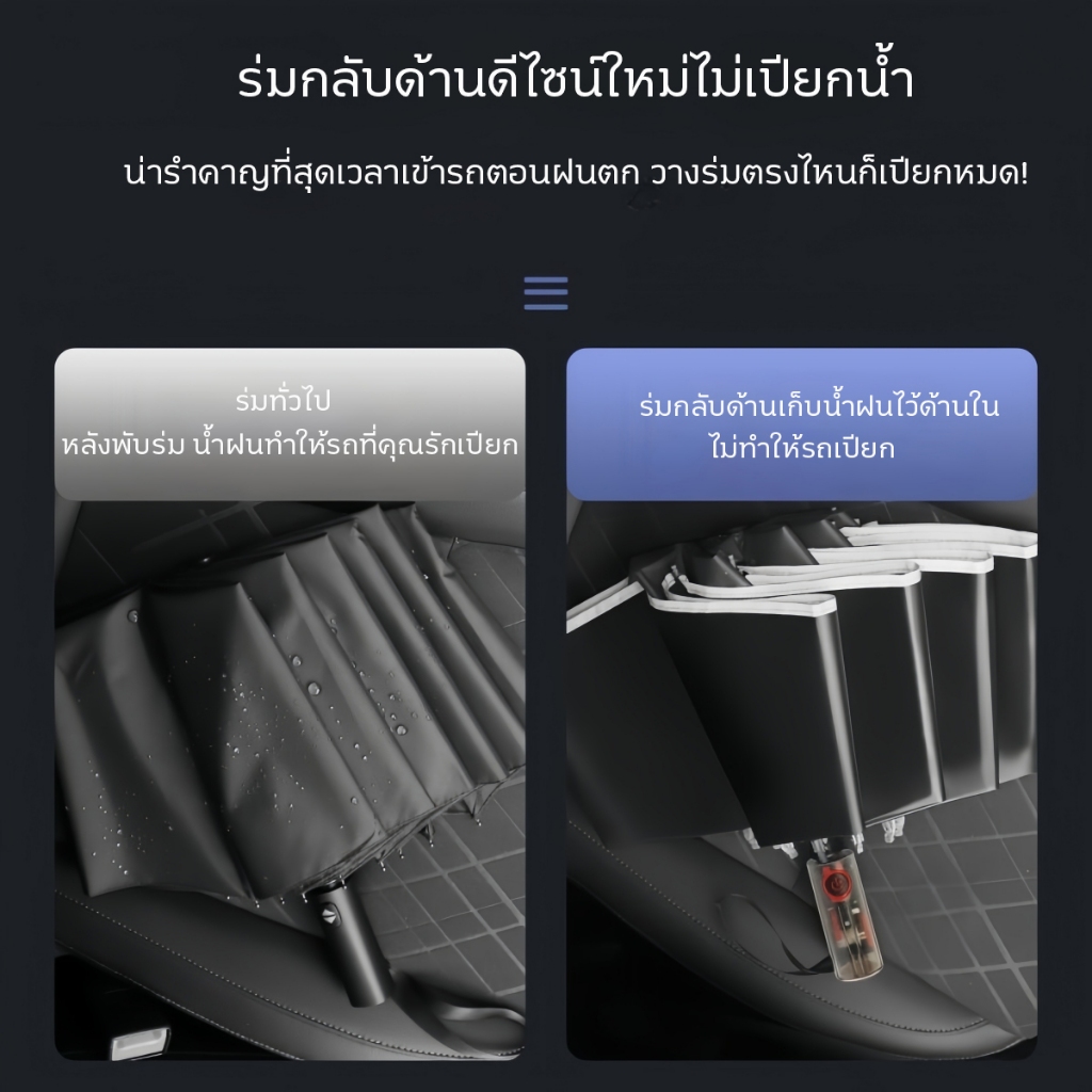 ร่มกลับด้านอัตโนมัติ ร่มใช้ในรถยนต์ กันฝน Waterproof กันแดด UPF50+ กันลมแรง พับเก็บง่าย ร่มพับพกพา ร่มกันยูวี พร้อมส่ง - รูปที่ 7